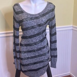 Heart-n-Crush ladies gray and black striped sweater dress. Size large.